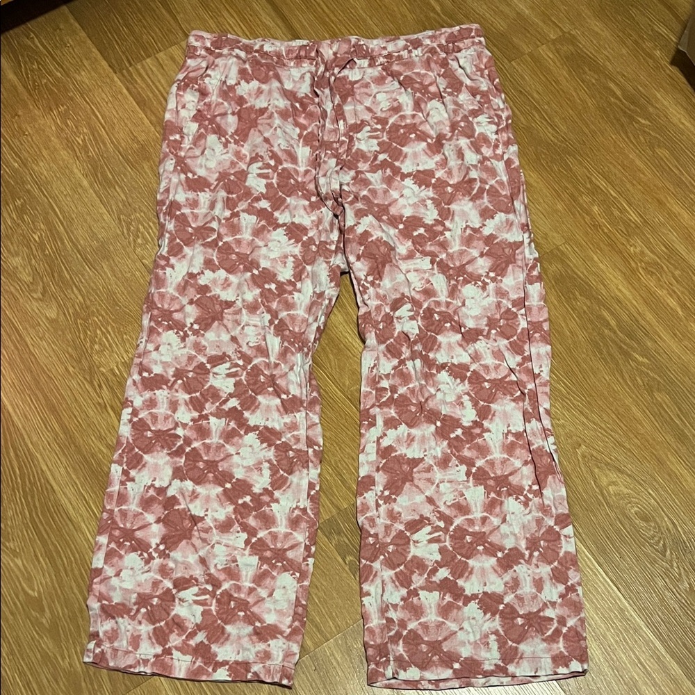 Old Navy Pink and White Wide Leg Pants large mauve colored 55% linen